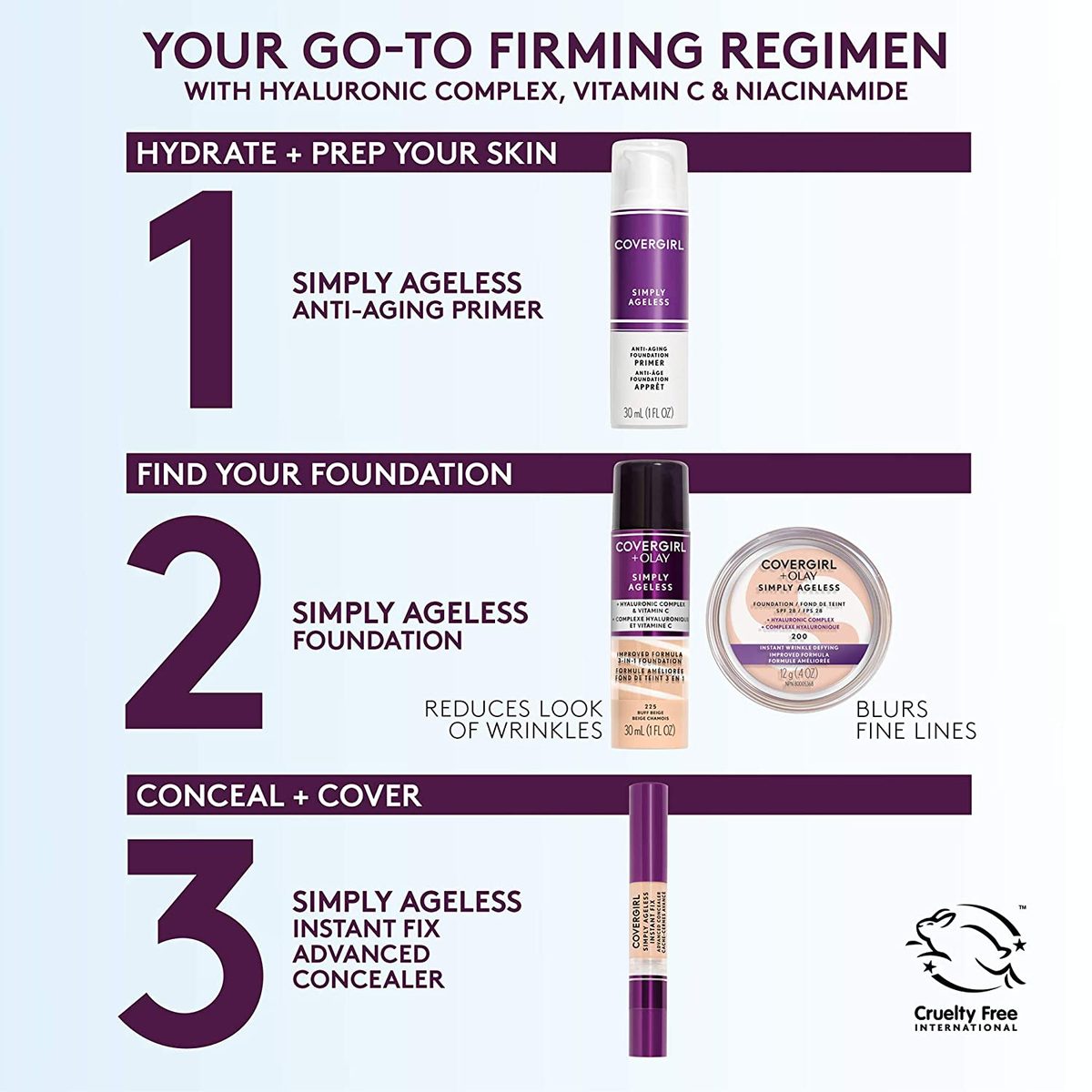 COVERGIRL+OLAY Simply Ageless 3 合 1 粉底液，自然米色