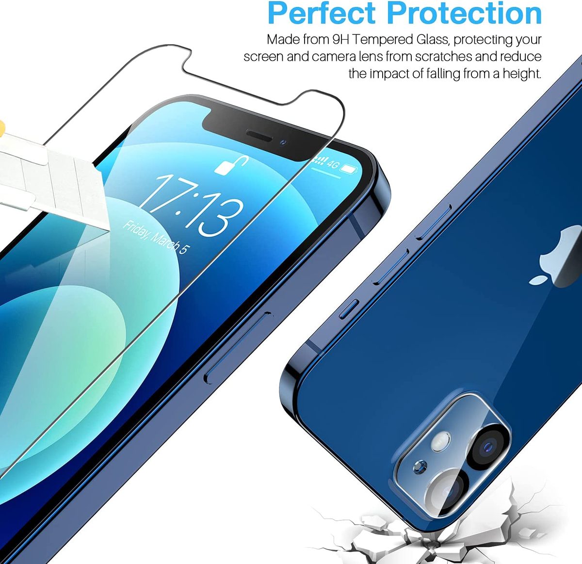 [3+3+1] LK 3 件装 iPhone 12 屏幕保护膜 + 3 件装带对准框的镜头保护膜，[9H] 钢化玻璃，防刮擦，无气泡，适用于 iPhone 12 的光滑触摸屏保护膜，透明，6.1 英寸