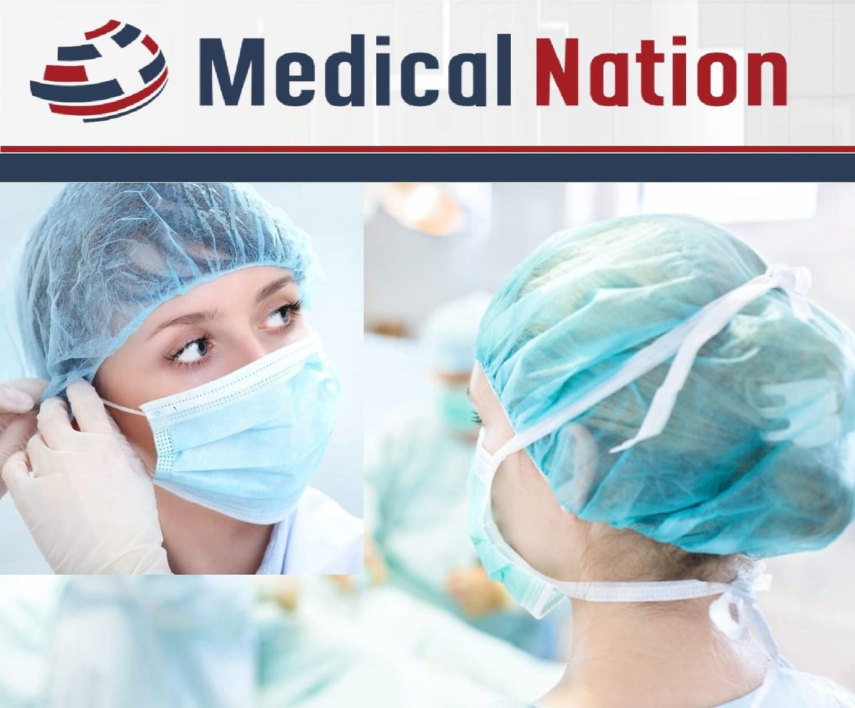 MEDICAL NATION 24 英寸一次性蓬松帽发网 | 100 包，蓝色 | 无纺布、无褶皱发网，适用于餐饮服务、实验室、医疗、工作、纹身、烹饪 | 蓝色，尺寸 24"