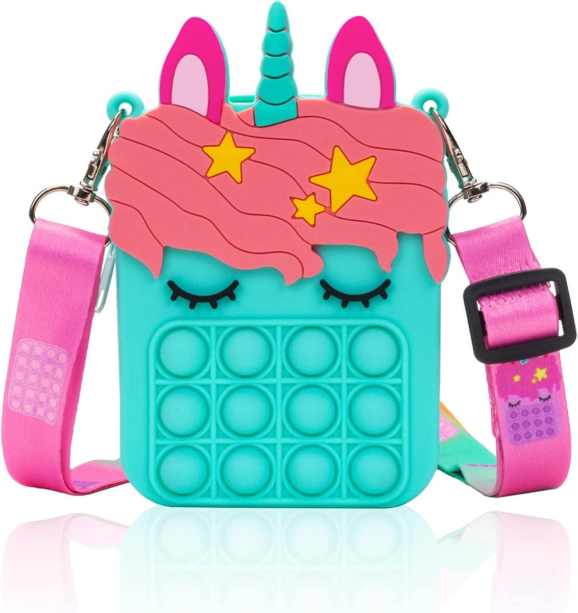 Civan 小号 Pop 钱包，女孩独角兽 Pop 钱包和女士 Pop 包带独角兽 Pop 玩具，单肩包 Fidget 玩具 Pop Fidget 背包玩具适用于 ADHD 焦虑学校背包硅胶包 Pop 女孩