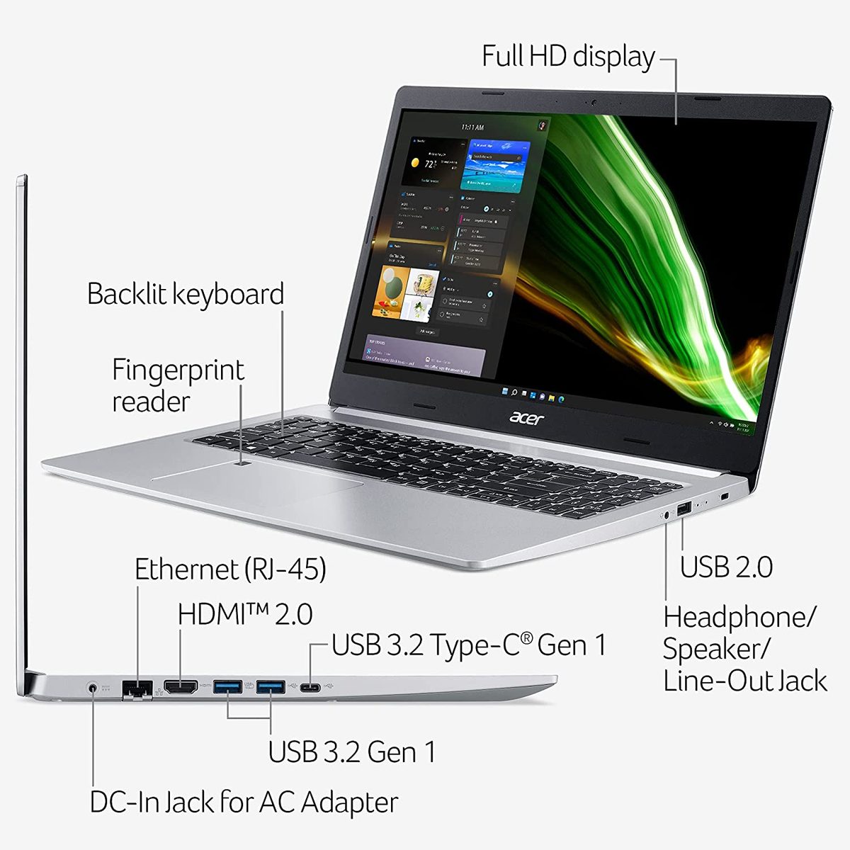 宏碁 Aspire 5 A515-46-R3UB | 15.6 英寸全高清 IPS 显示屏 | AMD Ryzen 3 3350U 四核移动处理器 | 4GB DDR4 | 128GB NVMe SSD | WiFi 6 | 背光 KB | FPR | Amazon Alexa | Windows 11 Home S 模式