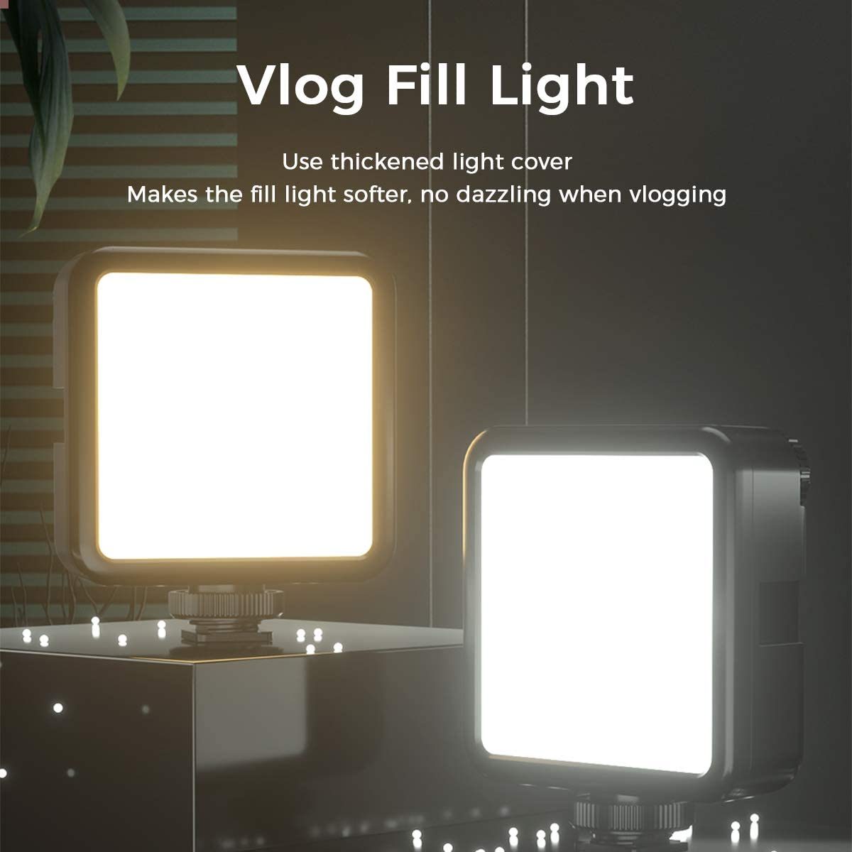 VL-81 LED 摄影灯带柔光箱，便携式摄影灯 Cold Shoe 机载摄影灯 CRI95+ 3200K-5600K 双色 3000mAh 可充电可调光 Vlog 灯适用于 DSLR 摄像机 Gopro