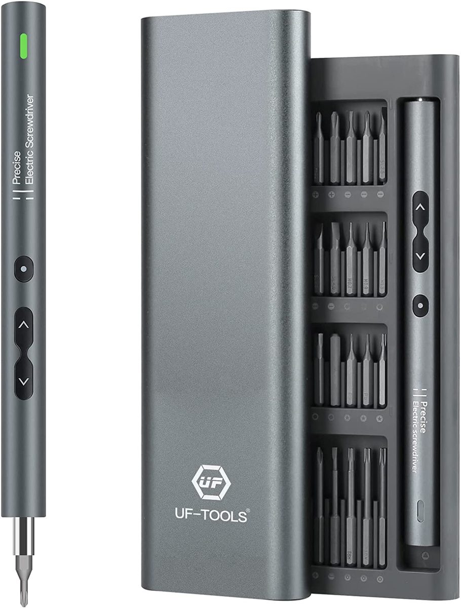 UF-TOOLS 迷你电动螺丝刀，62 合 1 充电式小型电动螺丝刀套装，带 48 钻头、LED 灯和磁垫，专业维修工具，适用于手机手表相机笔记本电脑