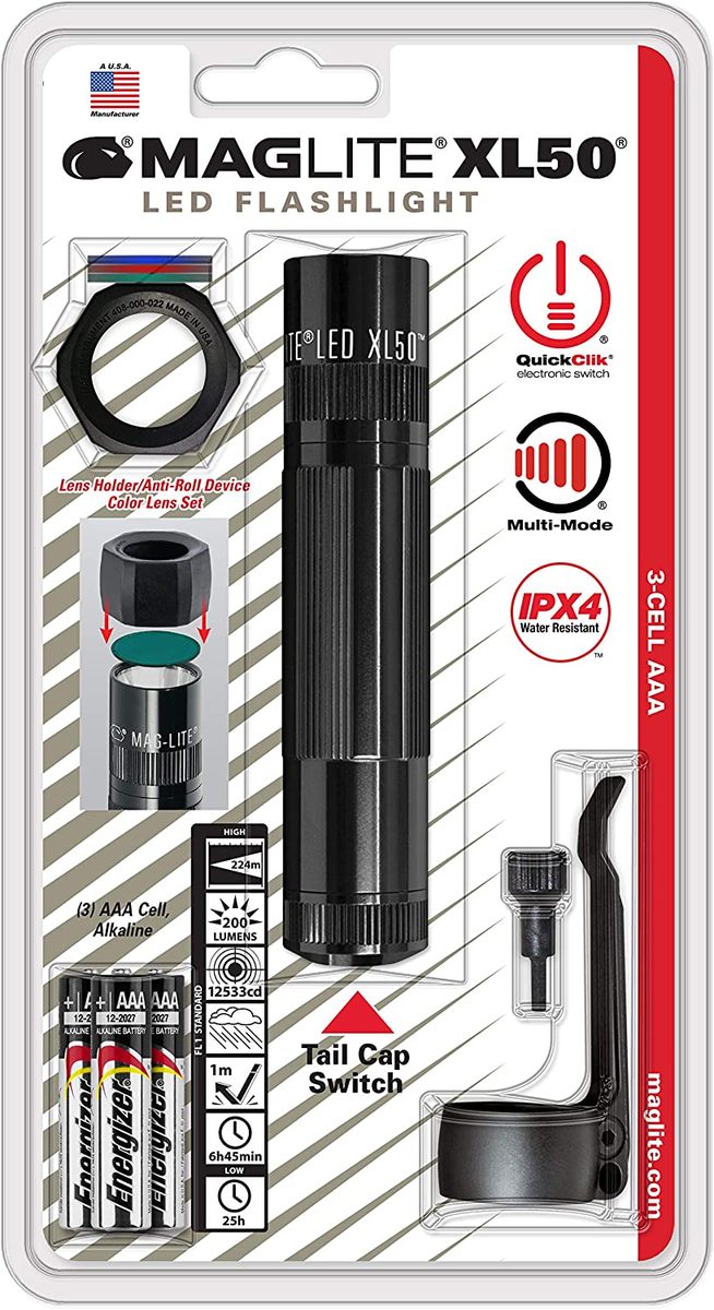 Maglite XL50 LED 3 芯 AAA 手电筒战术包，黑色