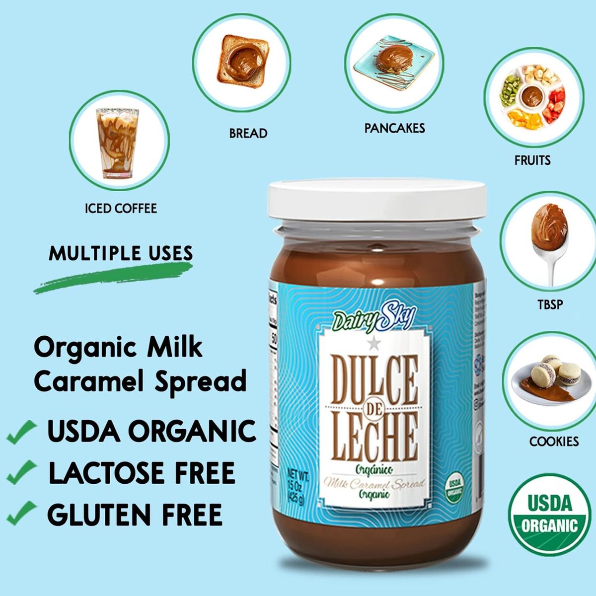 DairySky Lacer（16 盎司）和有机 Dulce de L 不含 Noth 蛋白质和钙 |咖啡焦糖酱、冰淇淋配料、焦糖巧克力酱