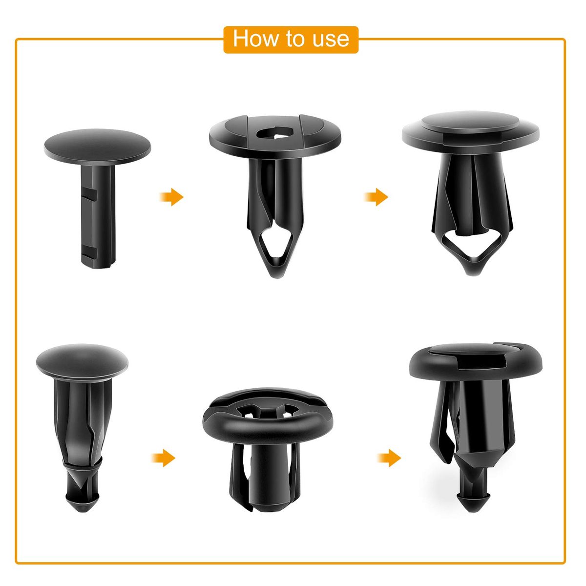 GOOACC 120PCS 汽车保险杠固定夹和尼龙紧固件铆钉套件 6mm 7.6mm 8mm 8.8mm 10mm 门饰板夹保险杠推铆钉夹，1 件紧固件拆卸器，黑色