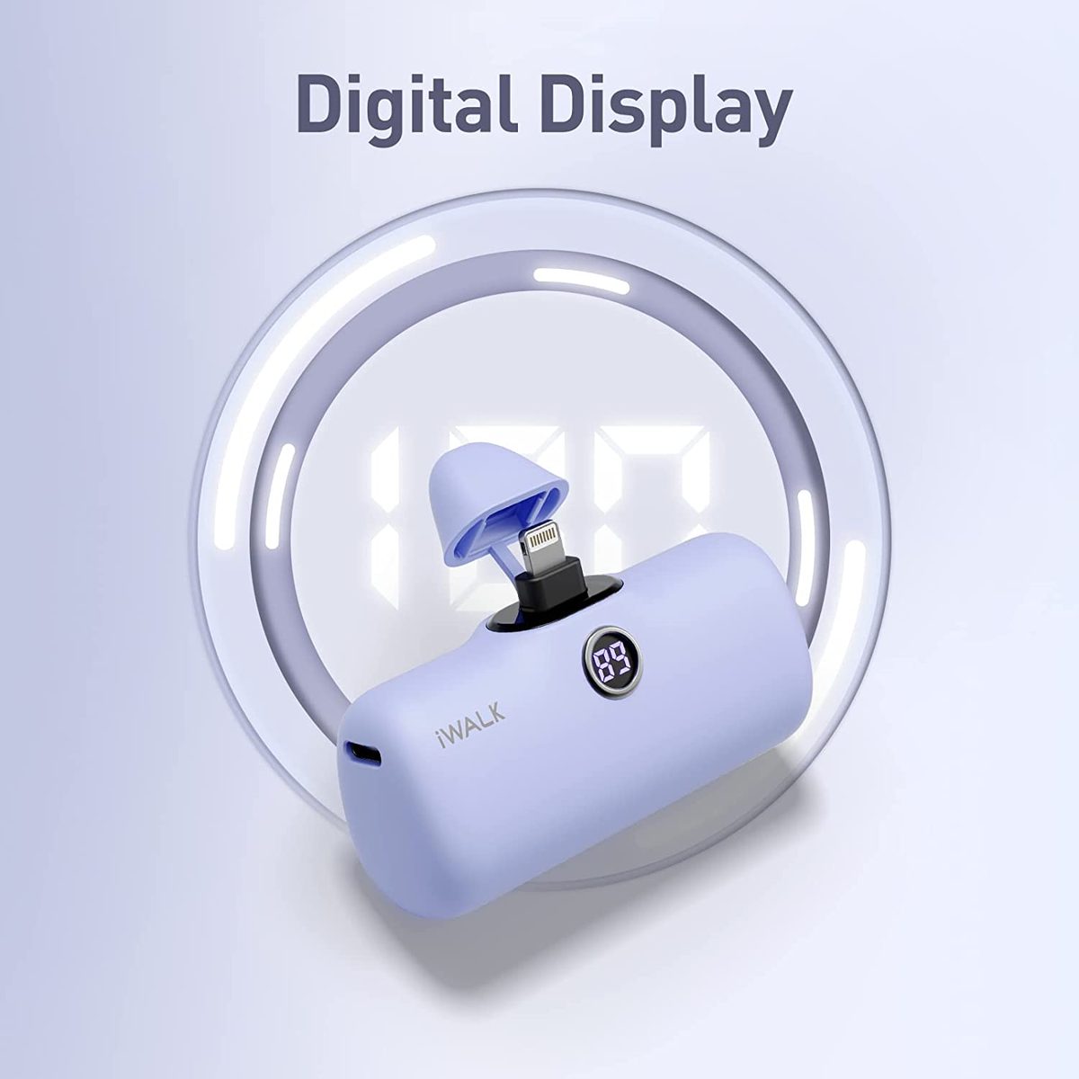 iWALK<linkPod 便携式充电器 4800mAh 移动电源 PD 快速充电小型扩展坞电池带 LED 显示屏兼容 iPhone 14/14 Pro Max/13/13 Pro Max/12/12 Pro/11/X/8/7/6,紫色