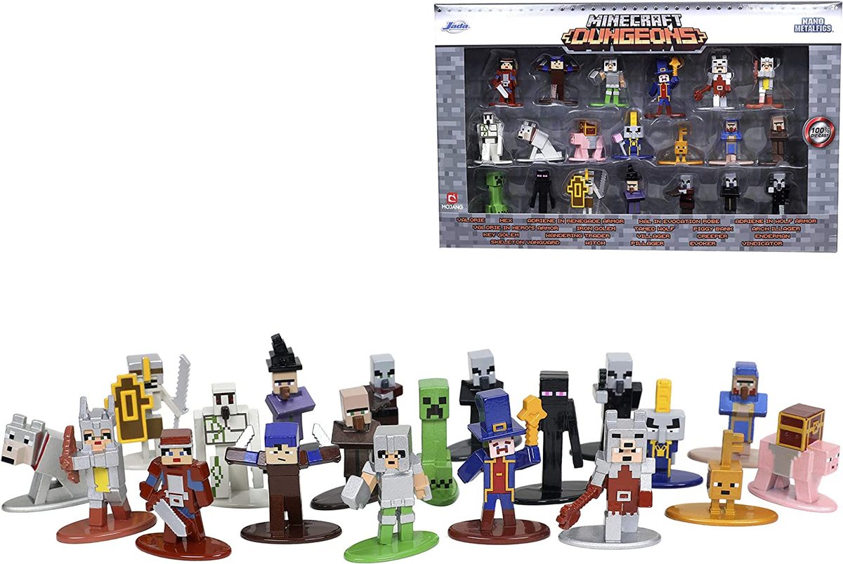 Jada Toys Minecraft Dungeons Nano Metalfigs 1.65 英寸压铸收藏品 20 件装 Wave 4，儿童和成人玩具银色