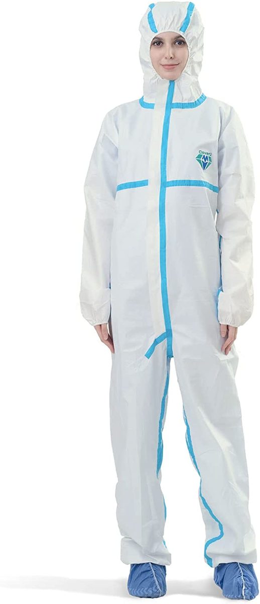 Medtecs Hazmat 套装 - 6 种尺寸选项（1 件）- 织物通过 AAMI 4 级一次性防护服 PPE 套装用于生物危害化学防护 - CoverU 全身防护服带罩 |大号