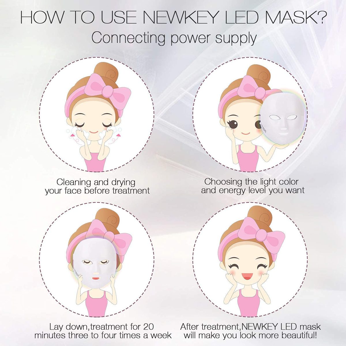 NEWKEY LED 光疗面膜，7 片 LED 光疗面部护肤面膜 - 蓝色和红色光粉刺光子面膜 - 韩国 PDT 技术，用于减少粉刺
