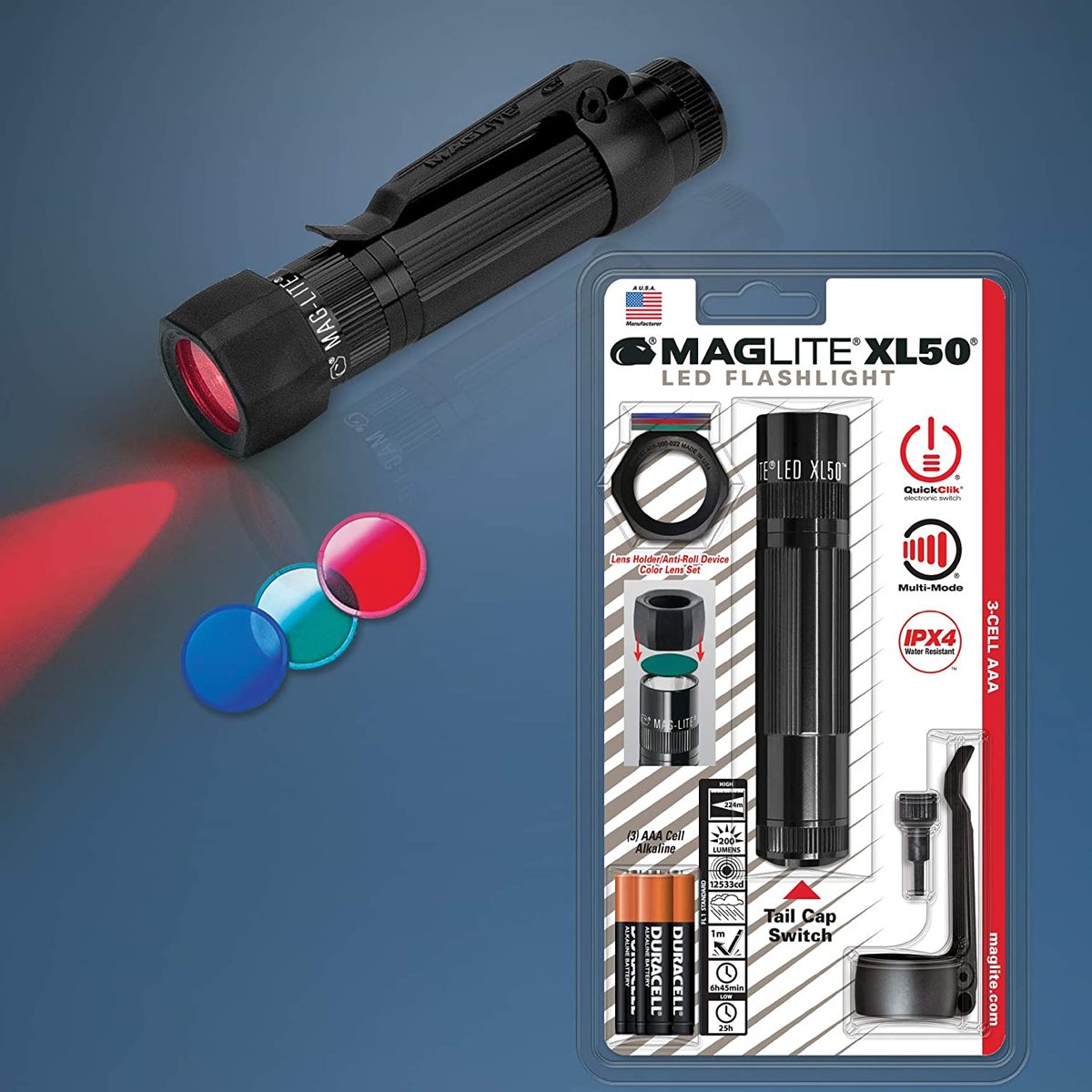 Maglite XL50 LED 3 芯 AAA 手电筒战术包，黑色