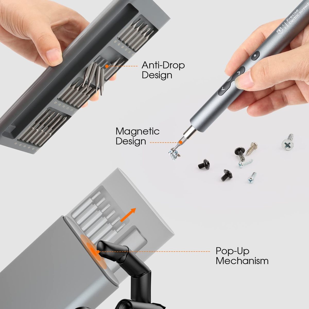 UF-TOOLS 迷你电动螺丝刀，62 合 1 充电式小型电动螺丝刀套装，带 48 钻头、LED 灯和磁垫，专业维修工具，适用于手机手表相机笔记本电脑