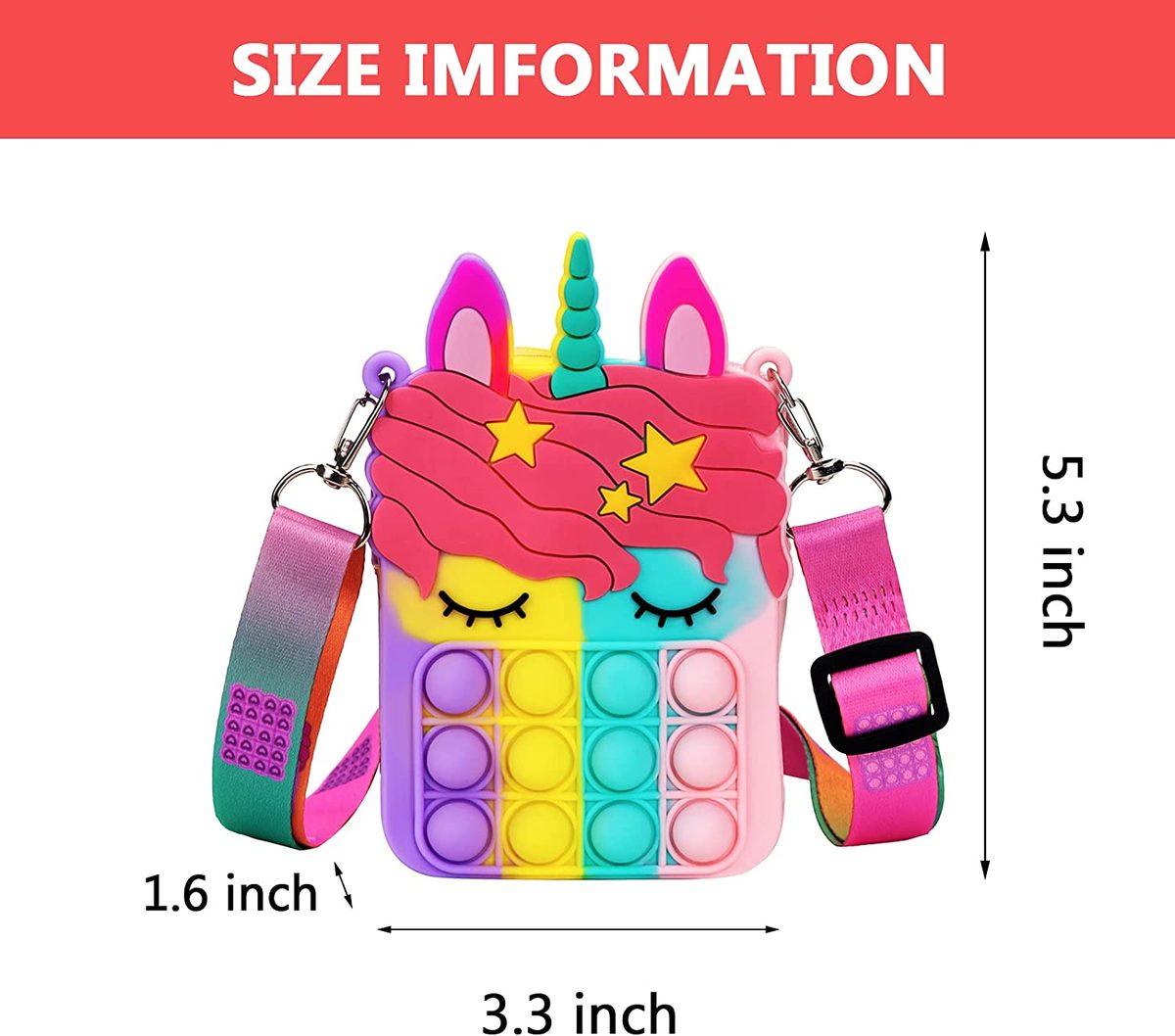 Civan 小号 Pop 钱包，女孩独角兽 Pop 钱包和女士 Pop 包带独角兽 Pop 玩具，单肩包 Fidget 玩具 Pop Fidget 背包玩具适用于 ADHD 焦虑学校背包硅胶包 Pop 女孩