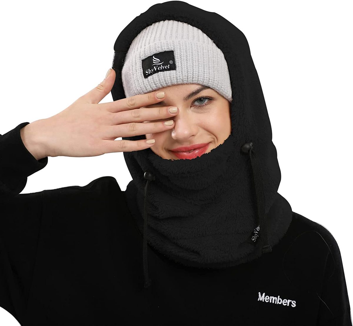 Shy Velvet Balaclava 防风冬季面罩，男女抓绒滑雪面罩，保暖面罩帽子围巾