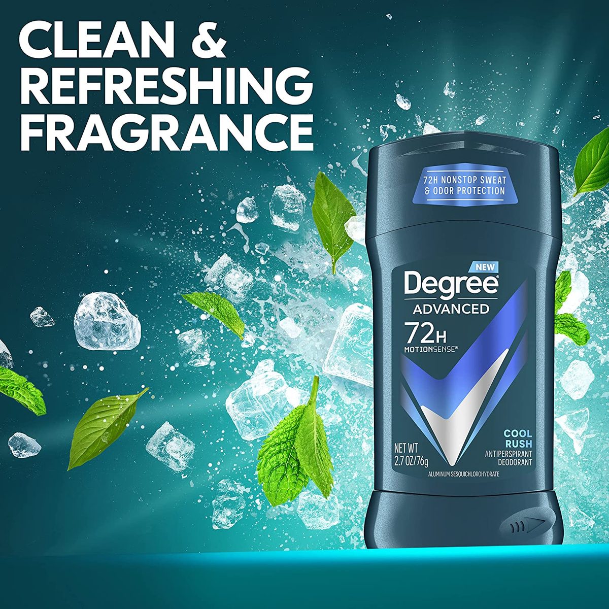 Degree Men Advanced Protection Antiperspirant Deodorant Cool Rush 4 粒装 72 小时防汗防臭止汗剂，采用 MotionSense 技术 2.7 盎司