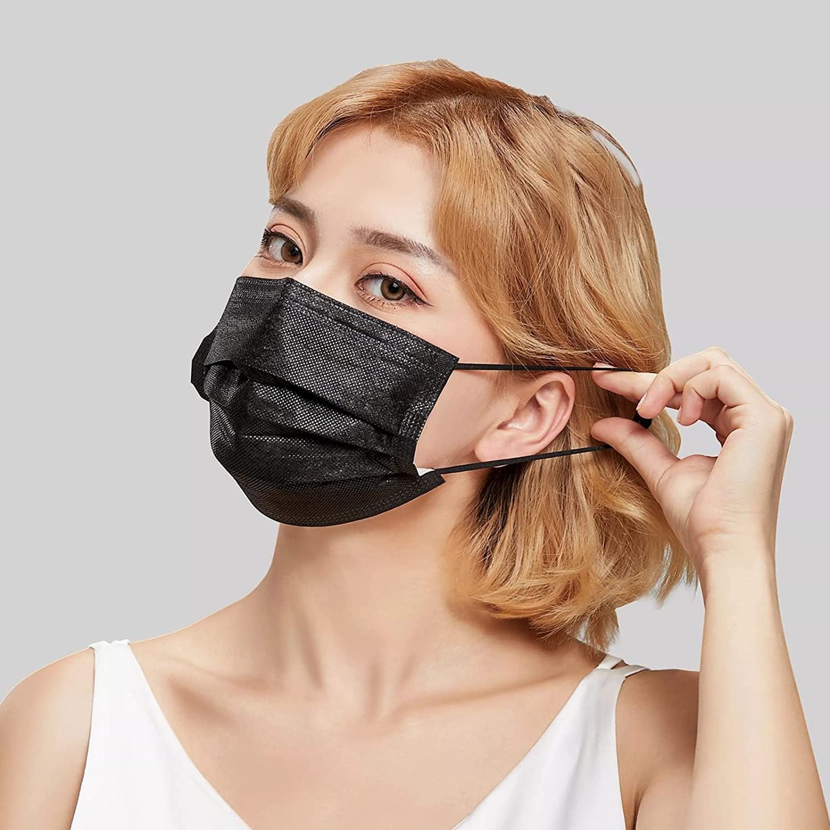 MFCRERO Surgipack Healthy Supplies 黑色一次性防护面罩、耳挂和可调节安全面罩，日常使用的无纺布面罩，50 片装