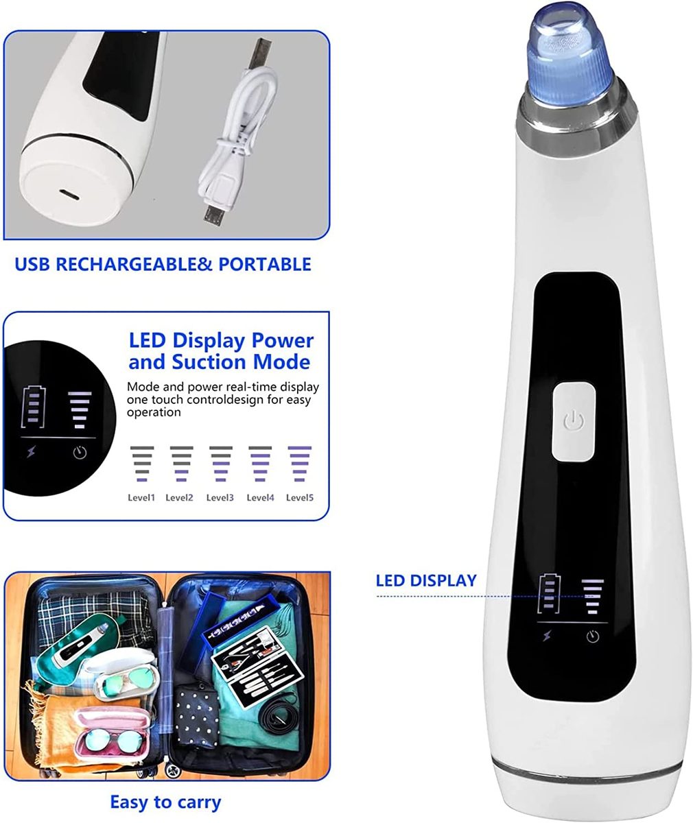 黑头去除真空黑头去除工具黑头真空，USB 可充电面部真空粉刺粉刺提取器工具毛孔真空清洁器抽吸工具带 LED 显示男女