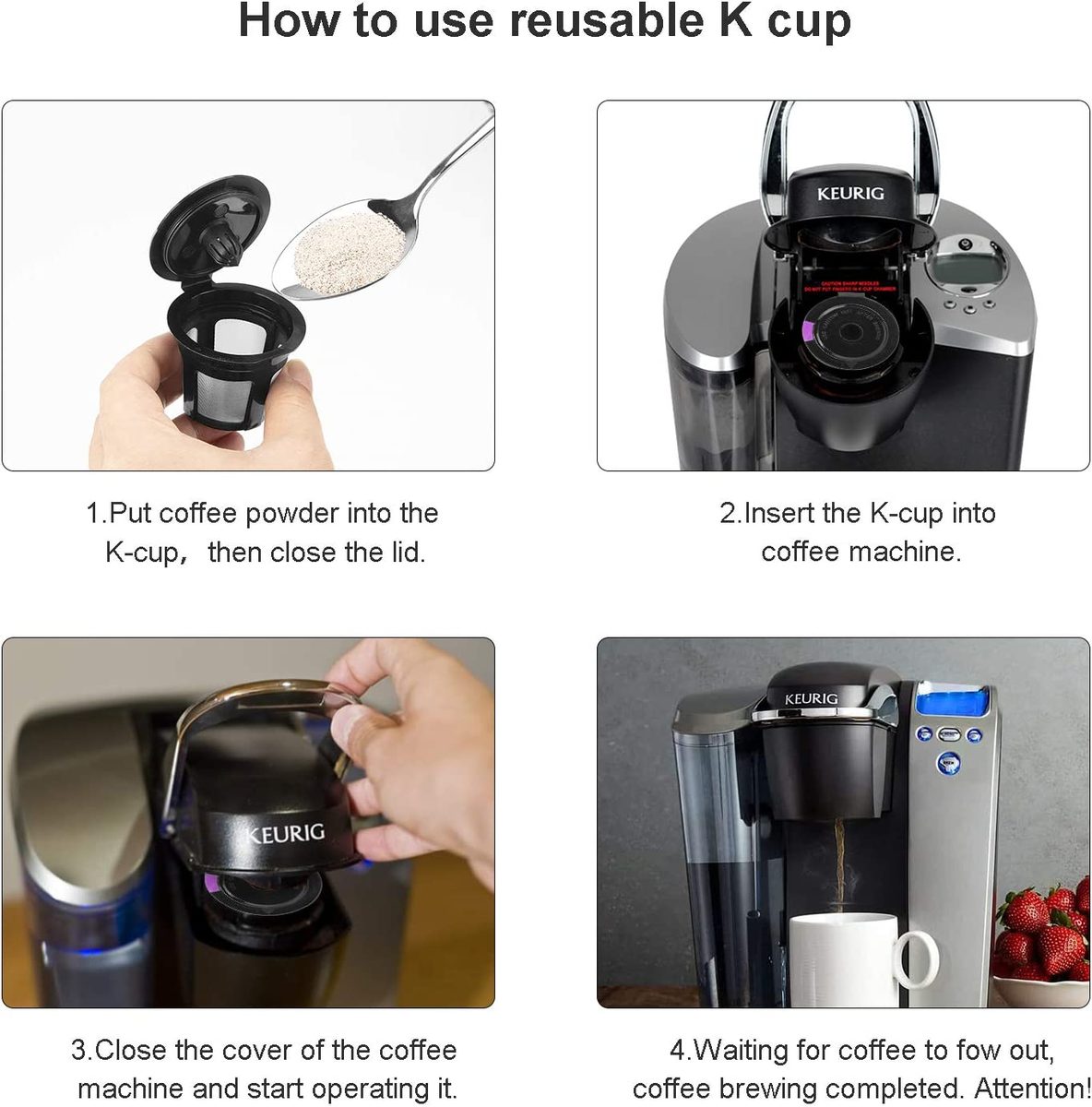 适用于 Keurig 的可重复使用 K 杯，可重复使用 K CUP 咖啡过滤器可再填充单个 K CUP 适用于 Keurig 2.0 1.0 BPA Free-6 包