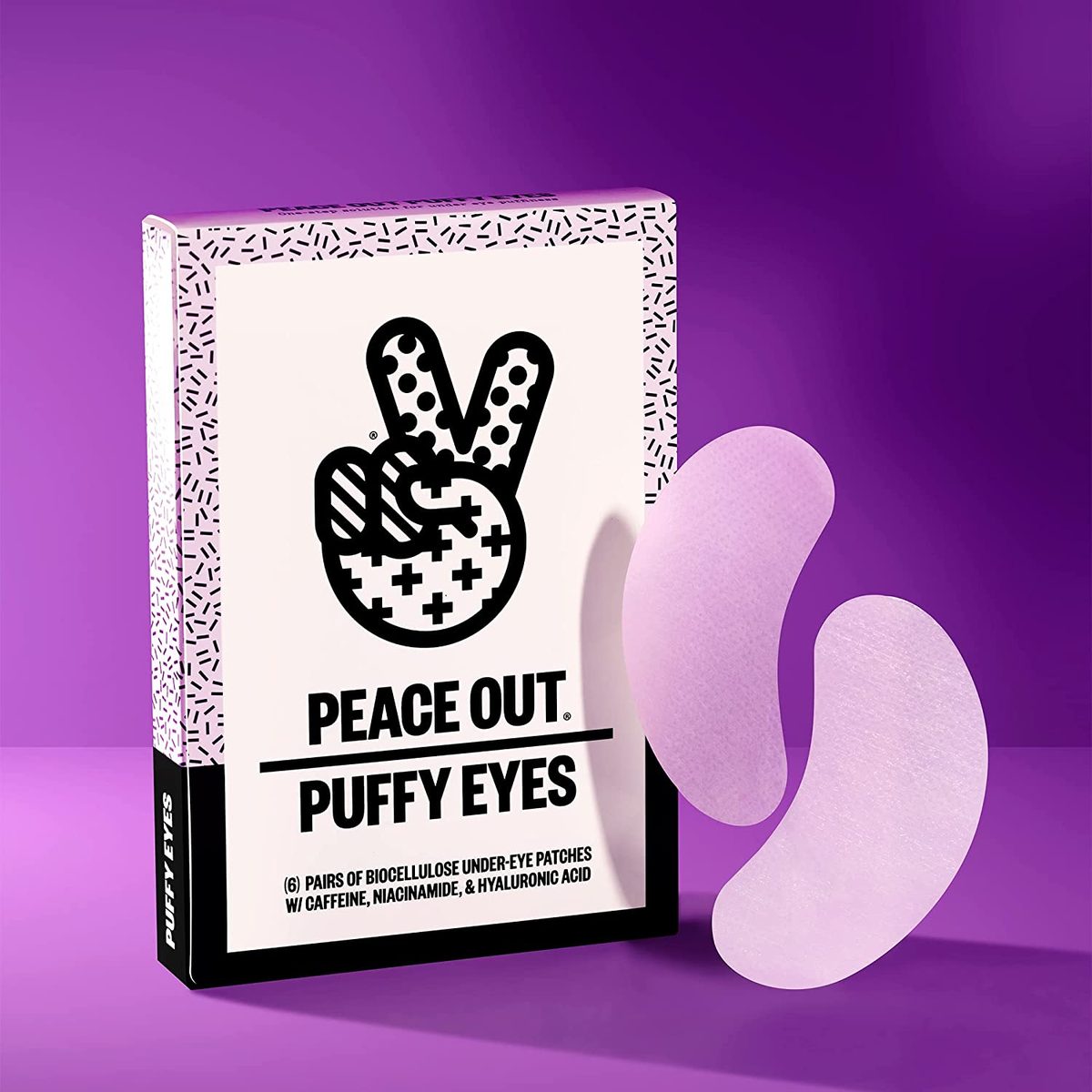 PEACE OUT Skincare 浮肿的眼睛。含有咖啡因和烟酰胺的生物纤维素眼底贴可最大程度地减少浮肿、黑眼圈和疲倦的眼睛（6 对）