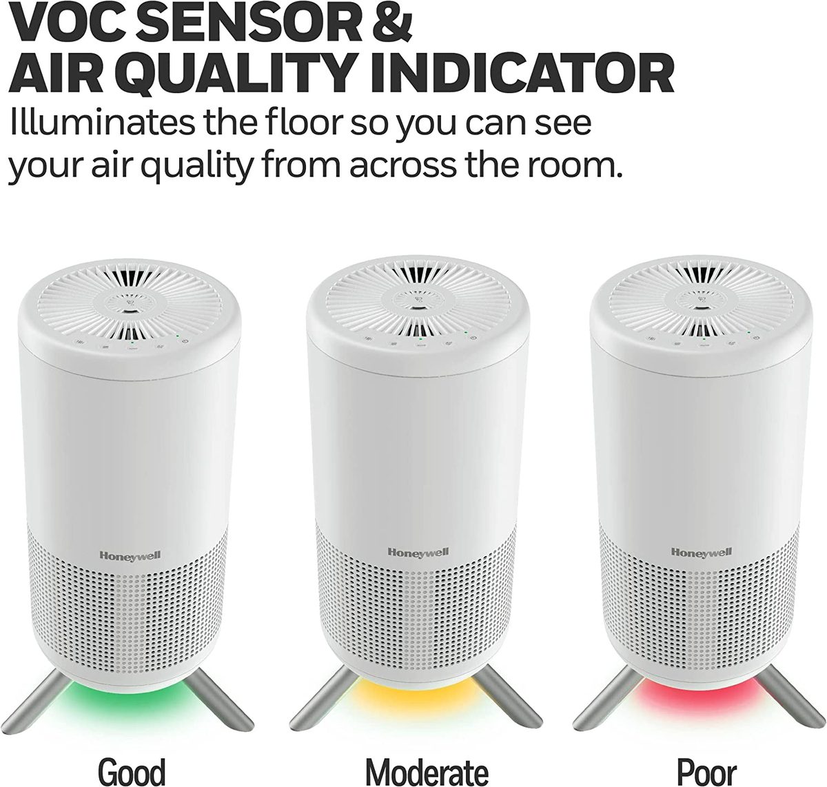Honeywell Designer UltraQuiet Technology HEPA 空气净化塔，中大型房间（190 平方英尺）白色 - 具有智能自动模式 - 野火、烟雾和空气中的过敏原空气净化器，HPA830