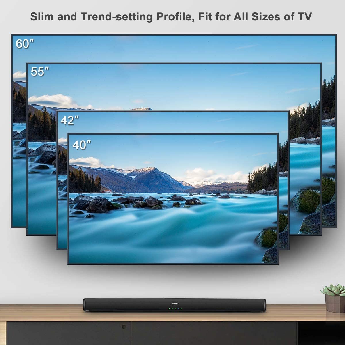 Saiyin Sound Bars for TV，有线和无线蓝牙 5.0 电视立体声扬声器 Soundbar 32'' 家庭影院环绕声系统光学/同轴/RCA 连接，壁挂式