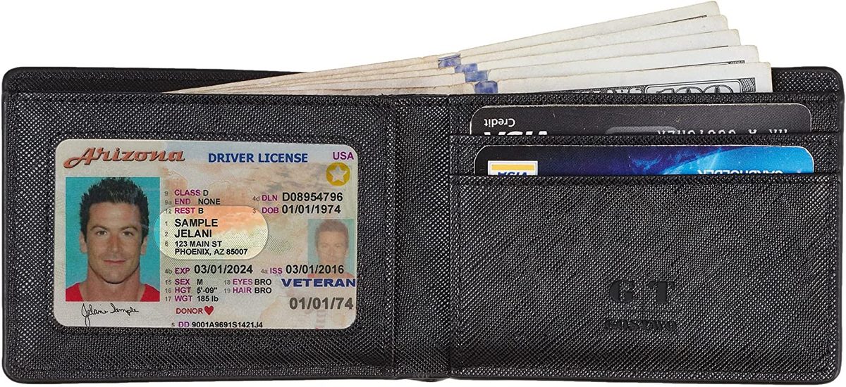 Gostwo 男士修身简约前袋钱包真皮 ID 开窗卡包 RFID 屏蔽