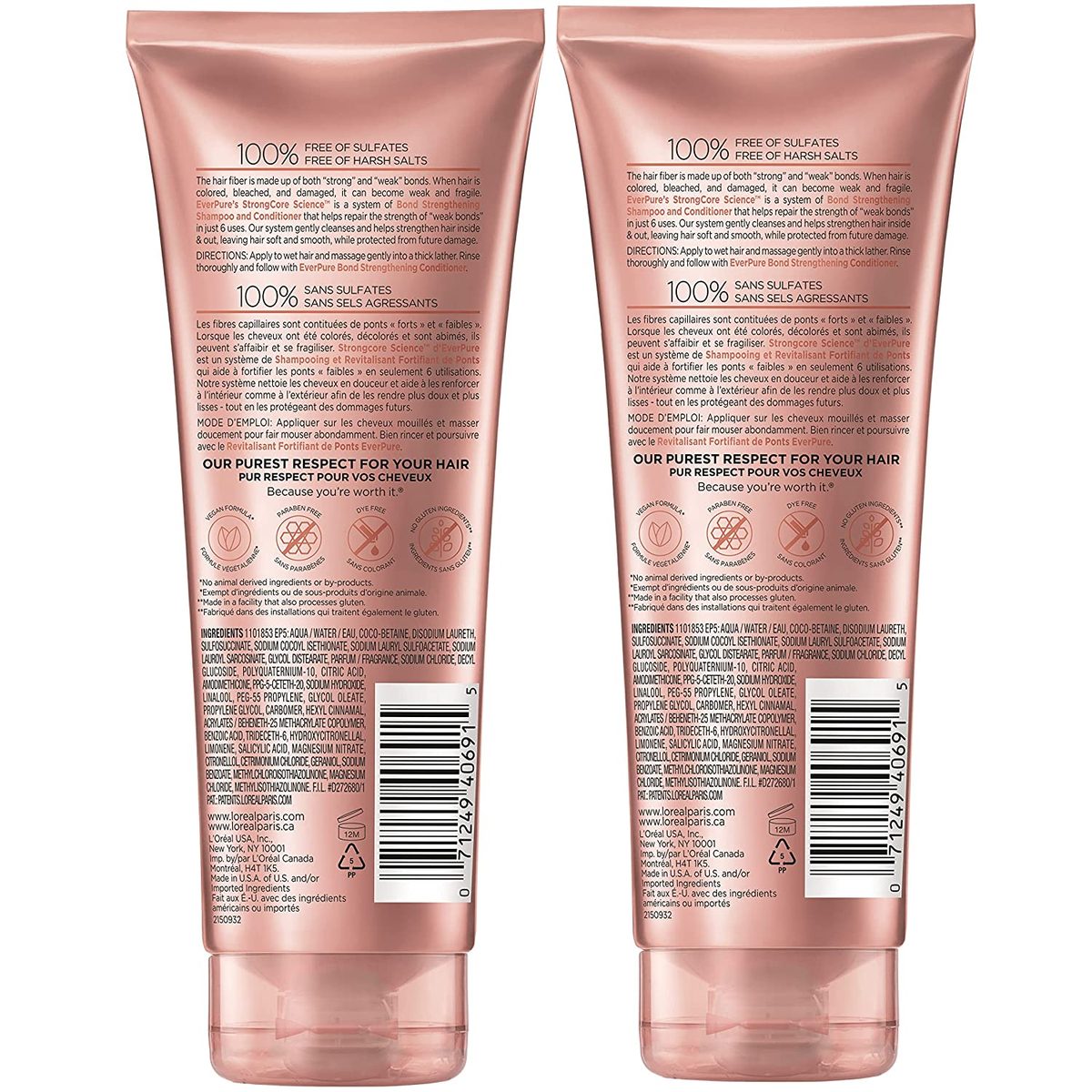 L'Oreal Paris EverPure 粘合洗发水和护发素套装，适用于染发，6.8 盎司（2 件套）