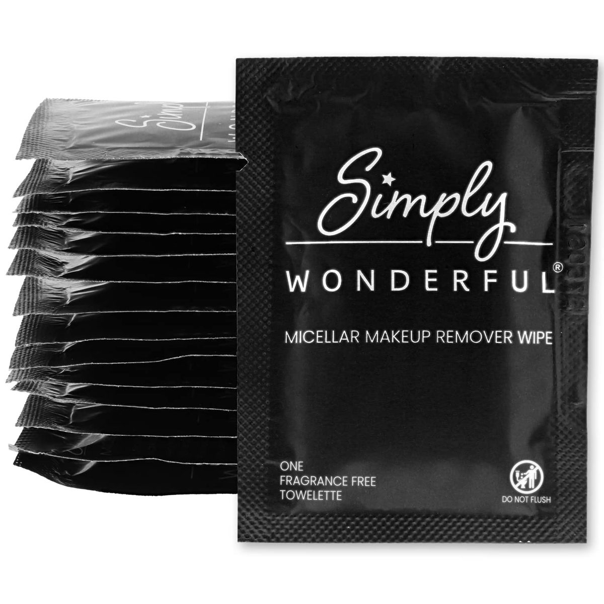 Simply Wonderful 卸妆湿巾 - 单独包装的带胶束水卸妆湿巾，用于面部湿巾清洁、卸妆、睫毛膏、唇膏、油污和污垢，100 片散装化妆湿巾