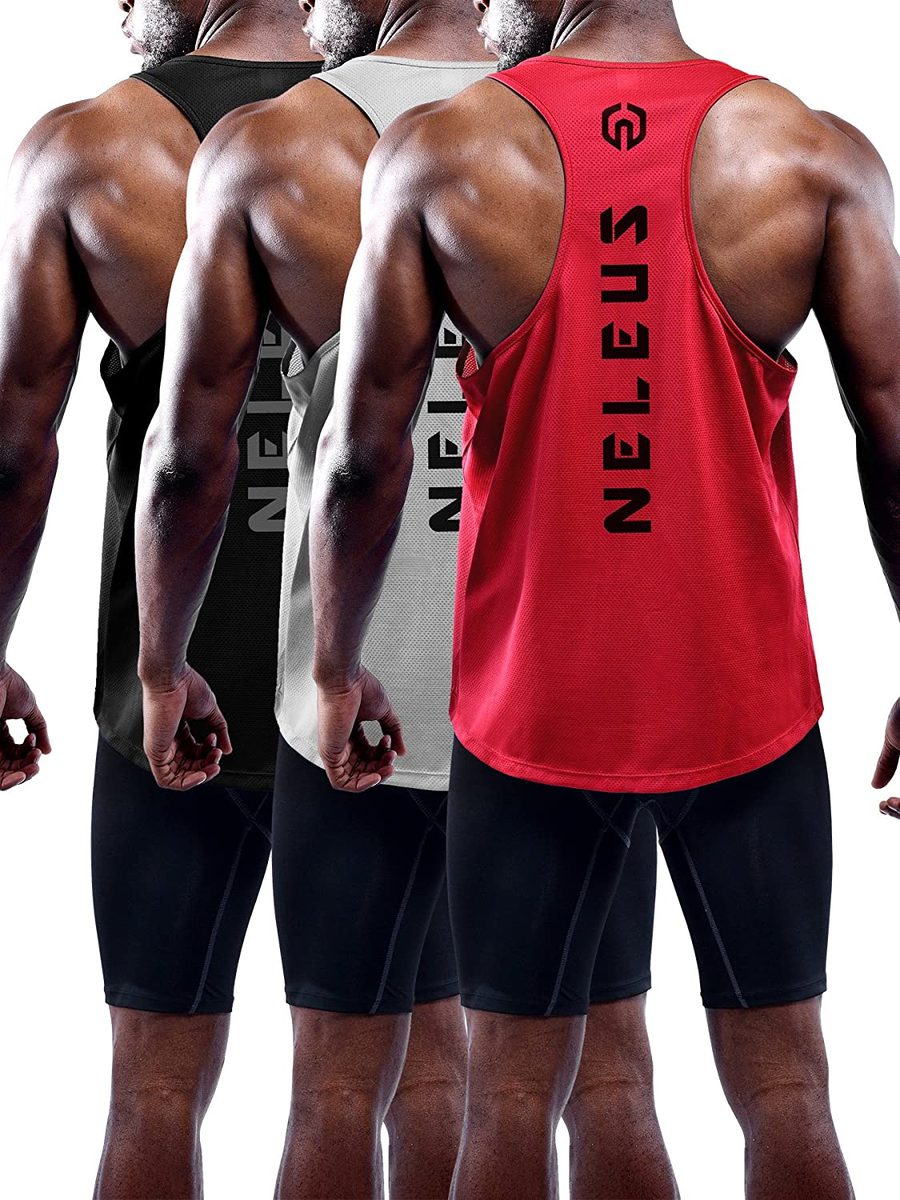 NELEUS 男式 3 件装干爽版型 Y 型背部肌肉背心