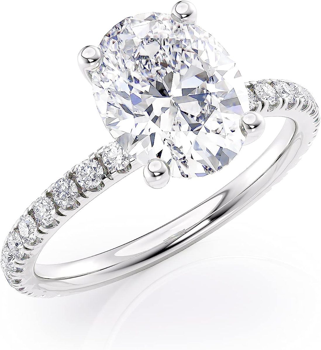 Beverly Hills Jewelers 2 克拉椭圆形莫桑钻订婚戒指镶有 1/4 克拉圆形天然钻石 14K 白金（GH/VS、GH/SI、cttw、DEW）周年纪念定情戒指适合女士尺寸 4 至 11