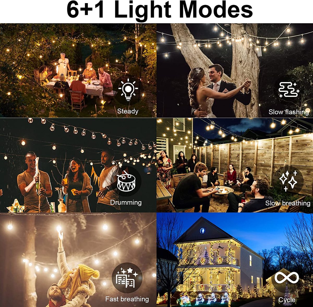 52 英尺太阳能户外灯串，带 15 个防碎 LED 爱迪生灯泡的防水太阳能庭院灯 + 高效 6W 太阳能电池板 + 6 合 1 灯光模式，适用于室外派对后院门廊圣诞节