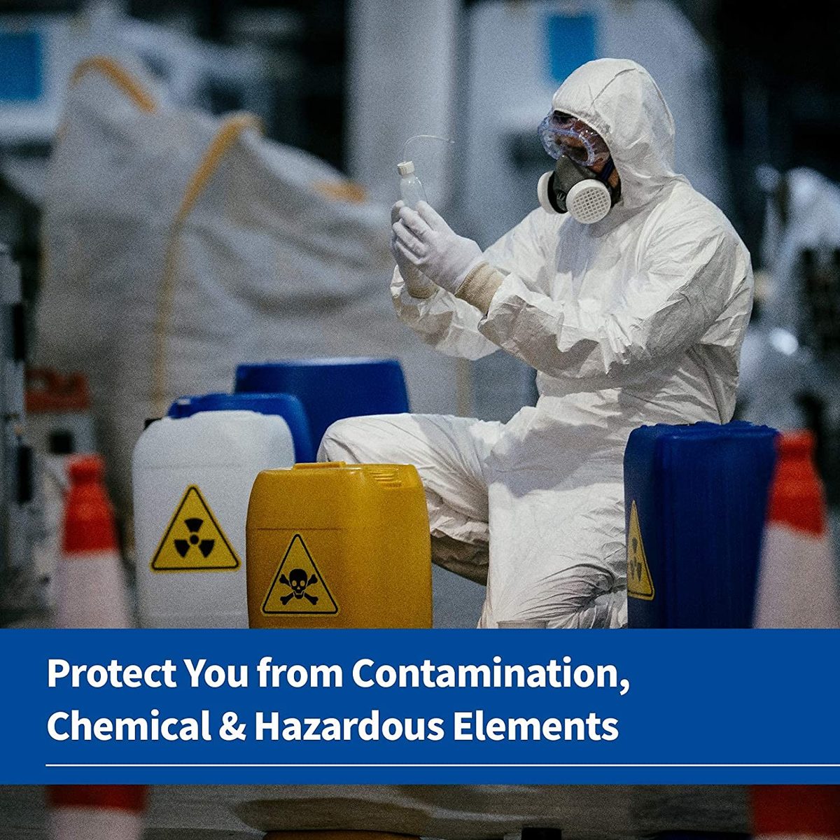 Medtecs Hazmat 套装 - 6 种尺寸选项（1 件）- 织物通过 AAMI 4 级一次性防护服 PPE 套装用于生物危害化学防护 - CoverU 全身防护服带罩 |大号