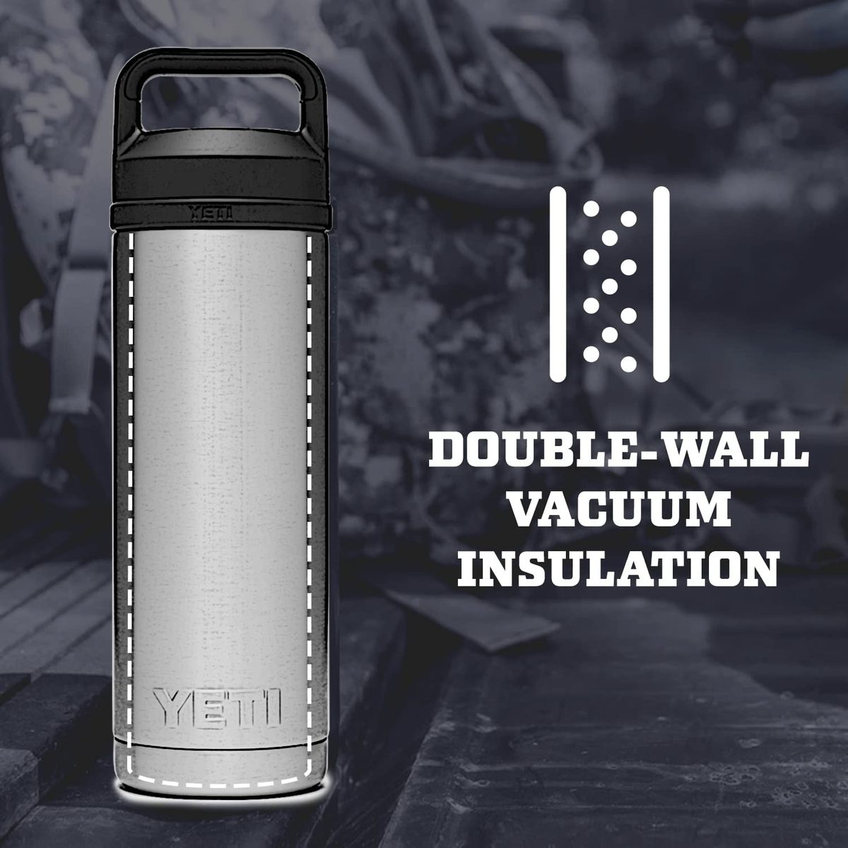 YETI Rambler 18 盎司奶瓶，真空隔热，不锈钢带凸耳盖