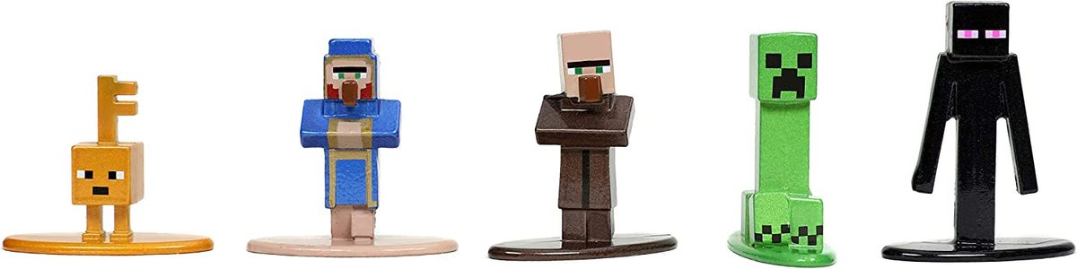 Jada Toys Minecraft Dungeons Nano Metalfigs 1.65 英寸压铸收藏品 20 件装 Wave 4，儿童和成人玩具银色