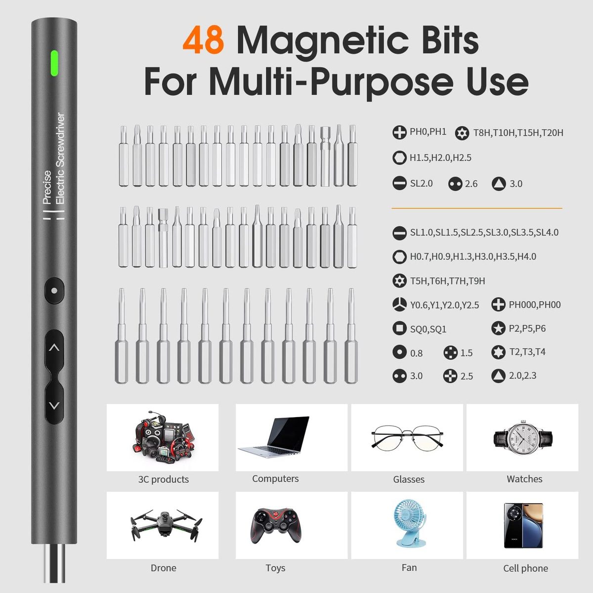 UF-TOOLS 迷你电动螺丝刀，62 合 1 充电式小型电动螺丝刀套装，带 48 钻头、LED 灯和磁垫，专业维修工具，适用于手机手表相机笔记本电脑