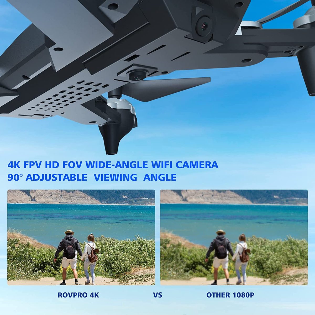 成人用 4K 摄像头无人机，双摄像头可折叠遥控四轴飞行器，带 FPV 视频一键启动高度保持无头模式 3D 翻转航点飞行 2 节电池