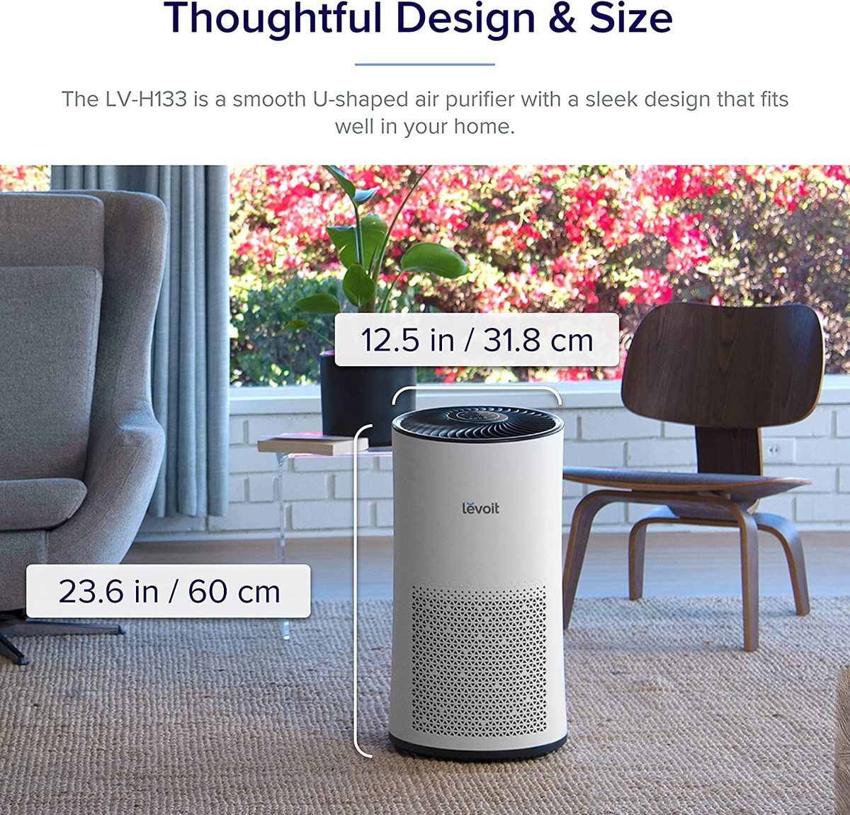 LEVOIT 家用大房间空气净化器，适用于卧室的 H13 真正 HEPA 过滤器，自动模式，过敏和宠物清洁剂，烟雾霉菌花粉粉尘，LV-H133，白色
