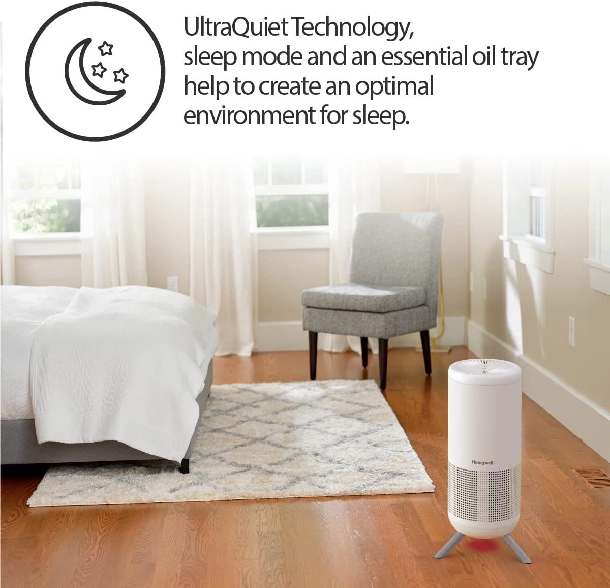 Honeywell Designer UltraQuiet Technology HEPA 空气净化塔，中大型房间（190 平方英尺）白色 - 具有智能自动模式 - 野火、烟雾和空气中的过敏原空气净化器，HPA830