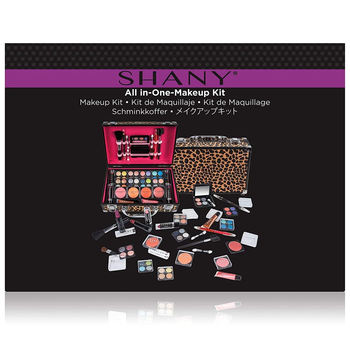 SHANY Carry All Makeup Train Case 配备专业青少年化妆套装、化妆刷、唇膏、眼影、腮红等 - 豹纹