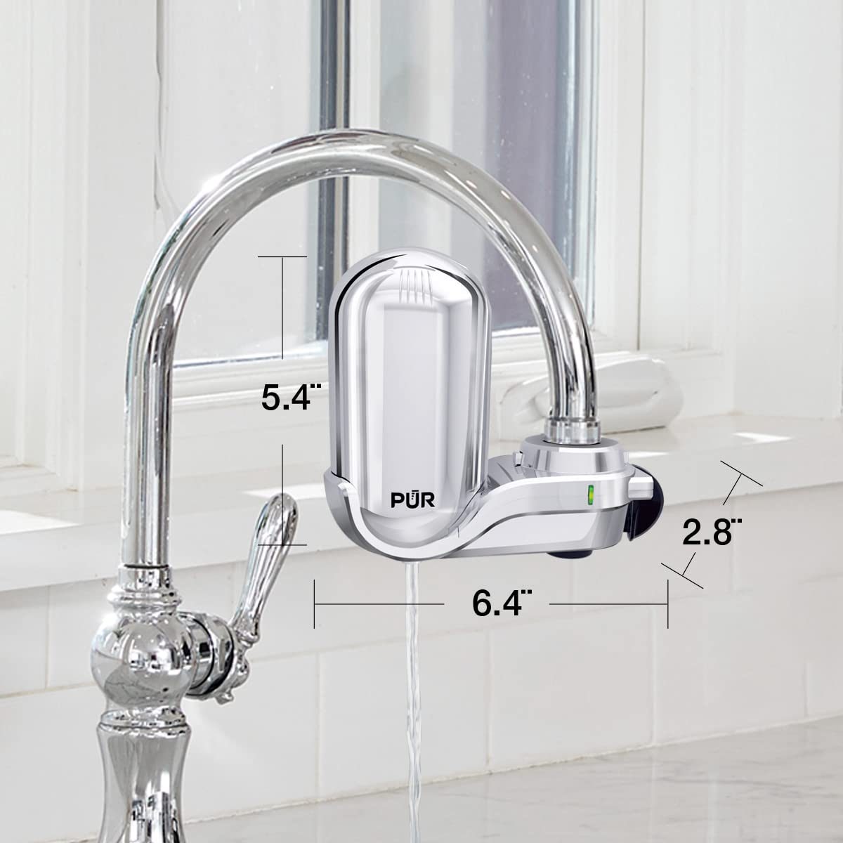 PUR PLUS 水龙头安装滤水系统，镀铬 – 用于水槽的立式水龙头安装滤水器 – 清爽、美味的过滤水，FM3700