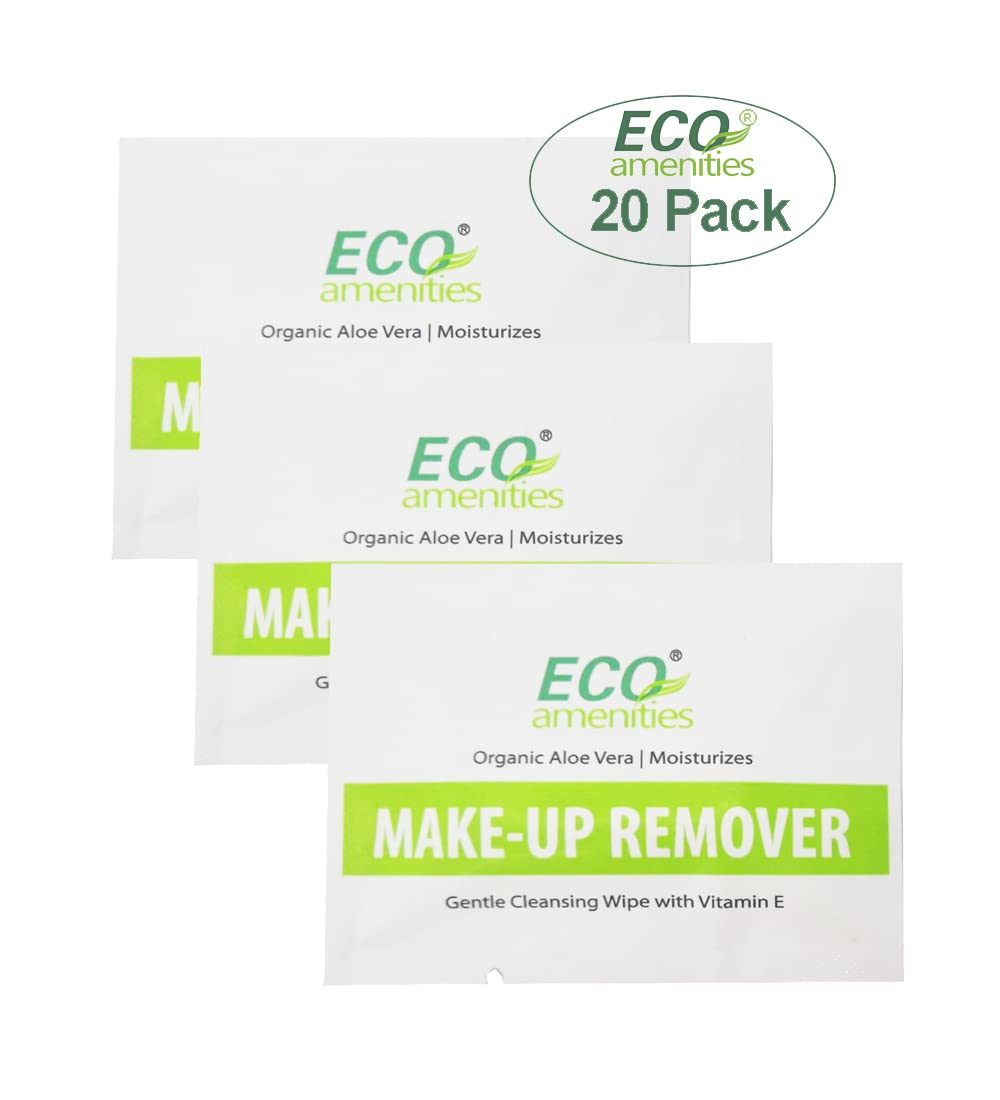 ECO Amenities 20 片卸妆湿巾，含芦荟和维生素 E 独立包装洗面巾皮肤清洁湿巾