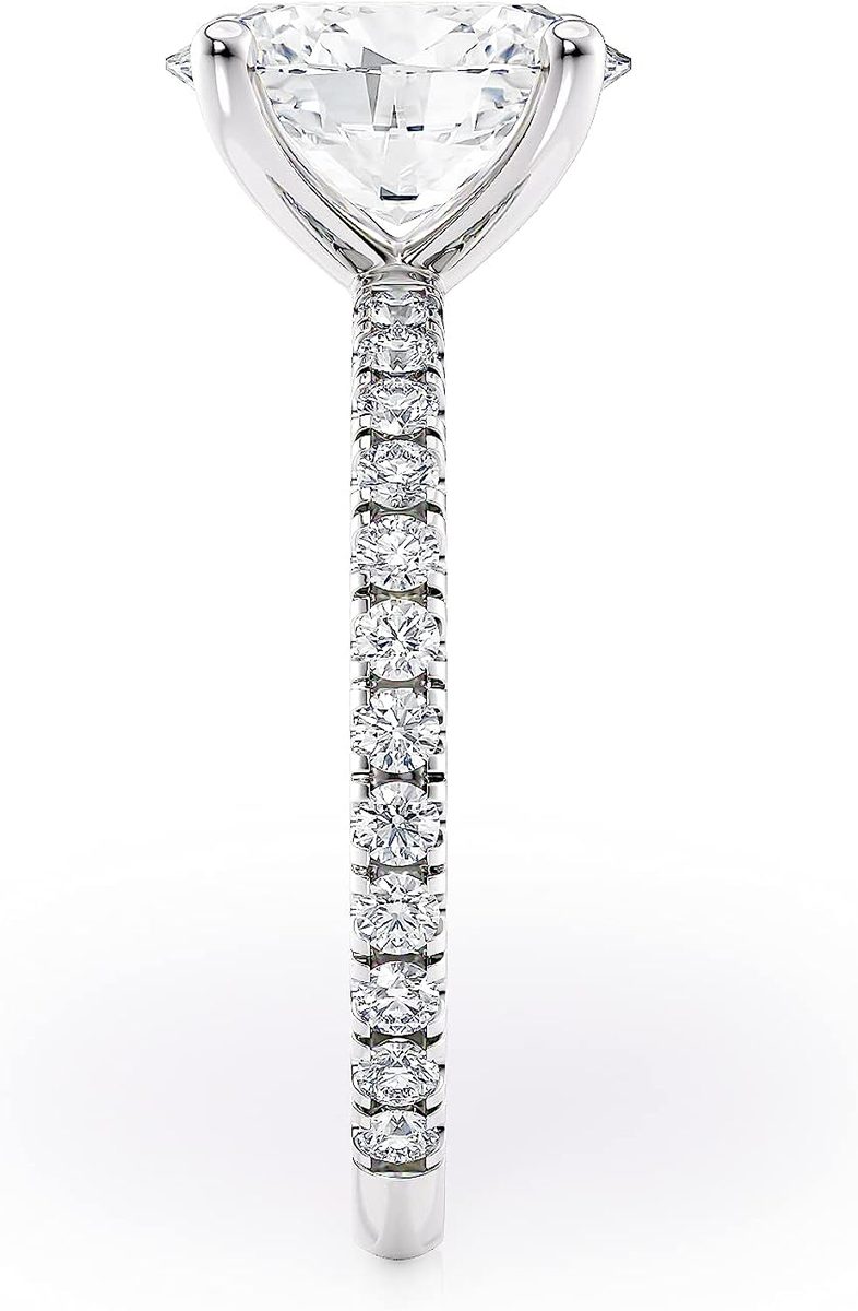 Beverly Hills Jewelers 2 克拉椭圆形莫桑钻订婚戒指镶有 1/4 克拉圆形天然钻石 14K 白金（GH/VS、GH/SI、cttw、DEW）周年纪念定情戒指适合女士尺寸 4 至 11