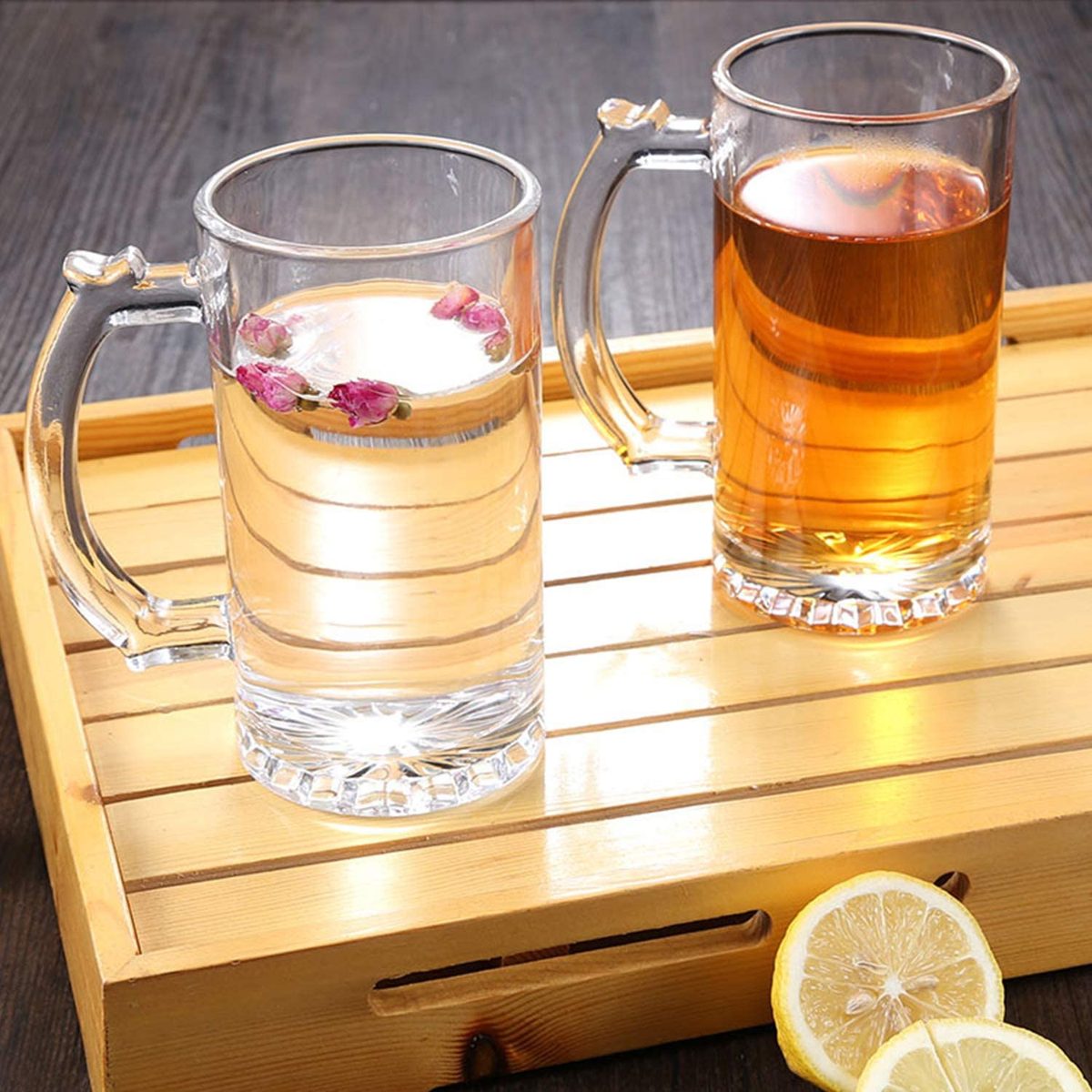 啤酒杯套装，带把手的玻璃杯 16 盎司，大号冰柜啤酒杯，啤酒杯水杯 500 毫升，酒吧饮水杯 Stein 酒吧水杯，酒类，饮料 8 件套 KTZB02…