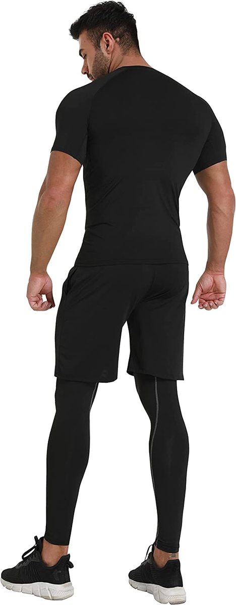 BUYJYA 5 件装男士压缩裤衬衫上衣长袖夹克运动套装健身房服装男士锻炼情人节礼物