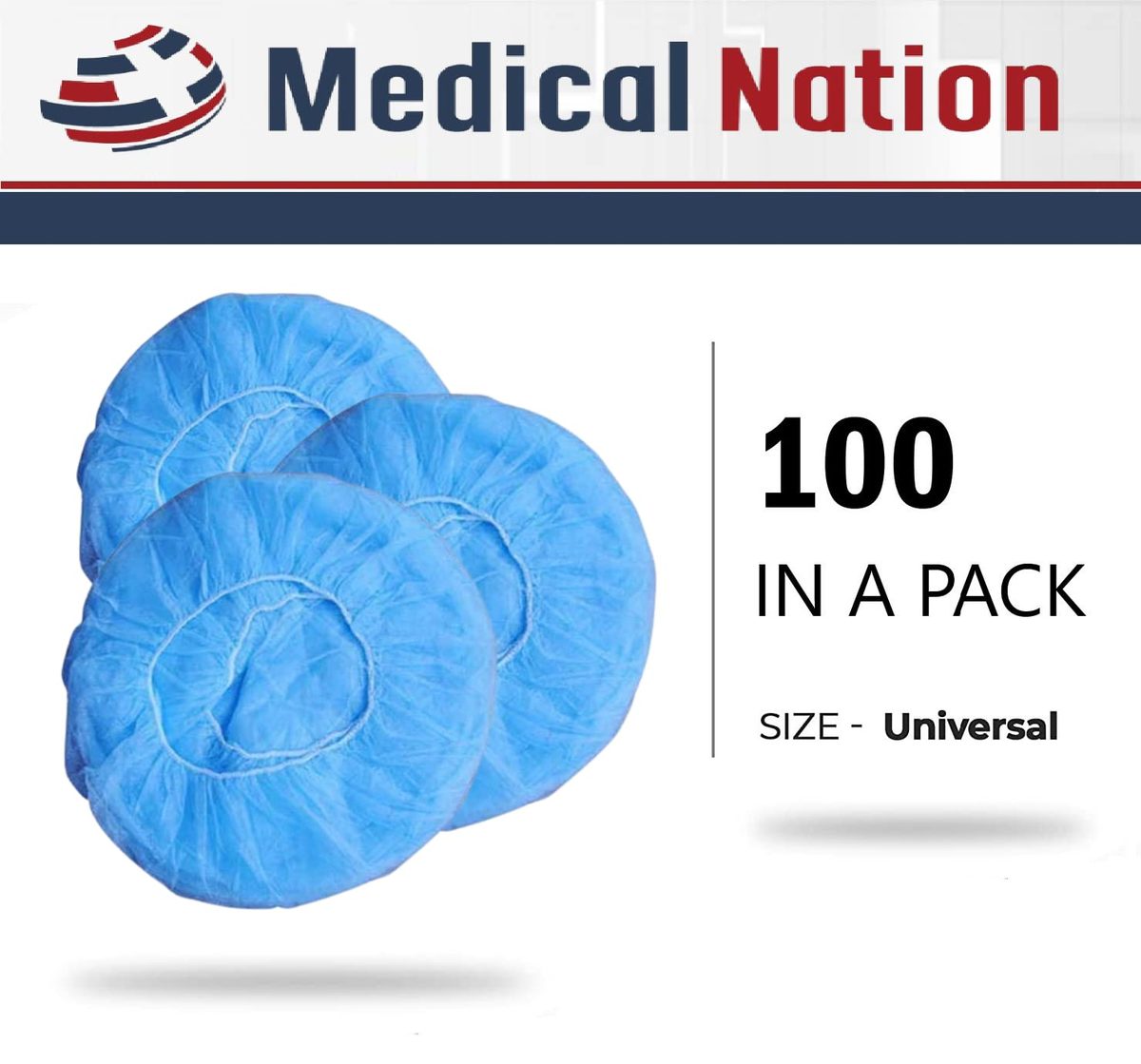 MEDICAL NATION 24 英寸一次性蓬松帽发网 | 100 包，蓝色 | 无纺布、无褶皱发网，适用于餐饮服务、实验室、医疗、工作、纹身、烹饪 | 蓝色，尺寸 24"