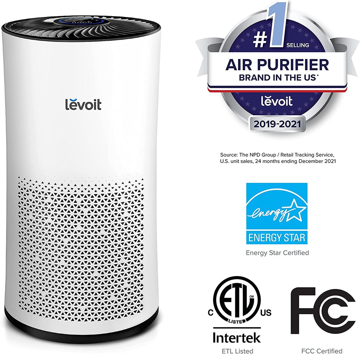 LEVOIT 家用大房间空气净化器，适用于卧室的 H13 真正 HEPA 过滤器，自动模式，过敏和宠物清洁剂，烟雾霉菌花粉粉尘，LV-H133，白色