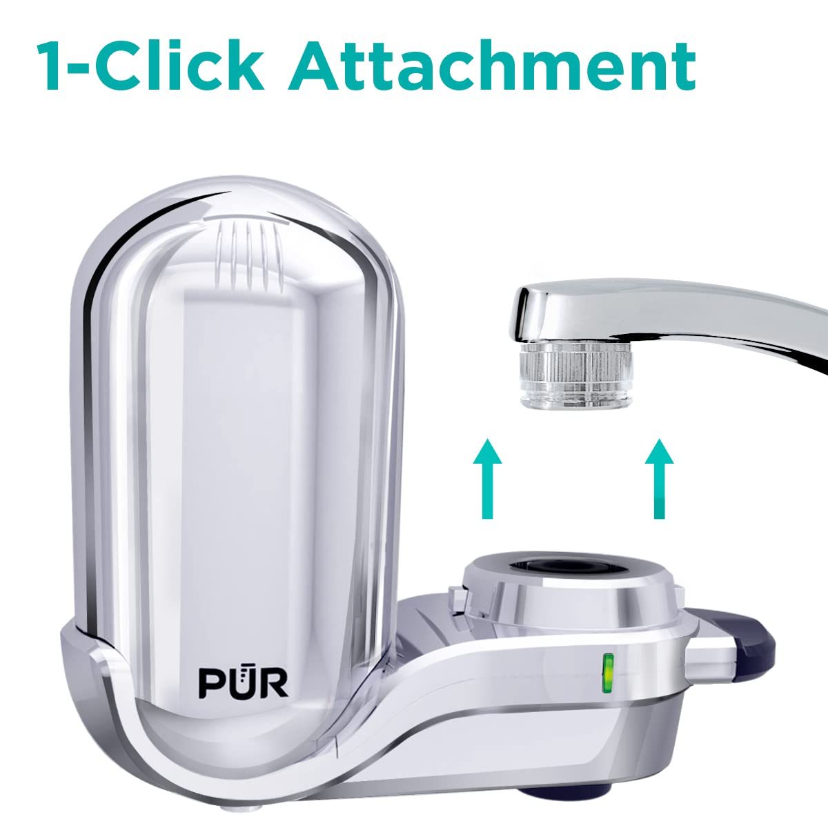 PUR PLUS 水龙头安装滤水系统，镀铬 – 用于水槽的立式水龙头安装滤水器 – 清爽、美味的过滤水，FM3700