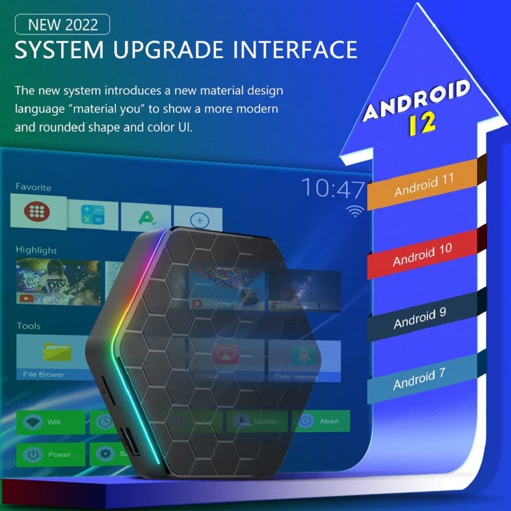Android 电视盒 12.0 4GB 32GB H618 智能机顶盒支持 WiFi6 2.4GHz/5GHz 超高清分辨率蓝牙 5.0 以太网 LAN 100M 3D 6K 流畅稳定的播放器