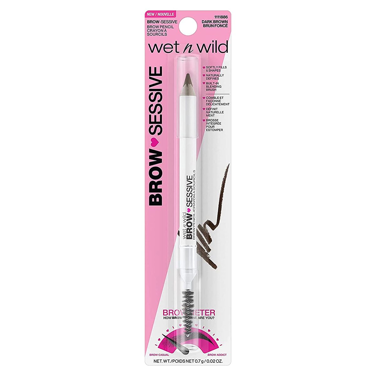 眉笔 By Wet n Wild Brow-Sessive Brow Makeup Pencil<liner Blending Brush, Precise, Fine Tip, Shapes, Defines, Fills, Dark Brown