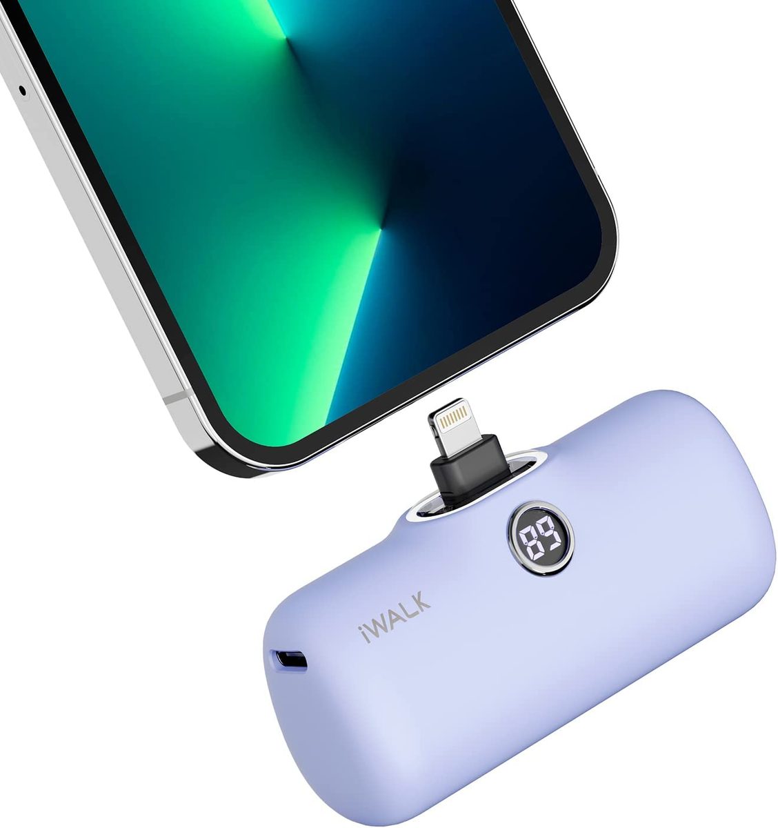iWALK<linkPod 便携式充电器 4800mAh 移动电源 PD 快速充电小型扩展坞电池带 LED 显示屏兼容 iPhone 14/14 Pro Max/13/13 Pro Max/12/12 Pro/11/X/8/7/6,紫色